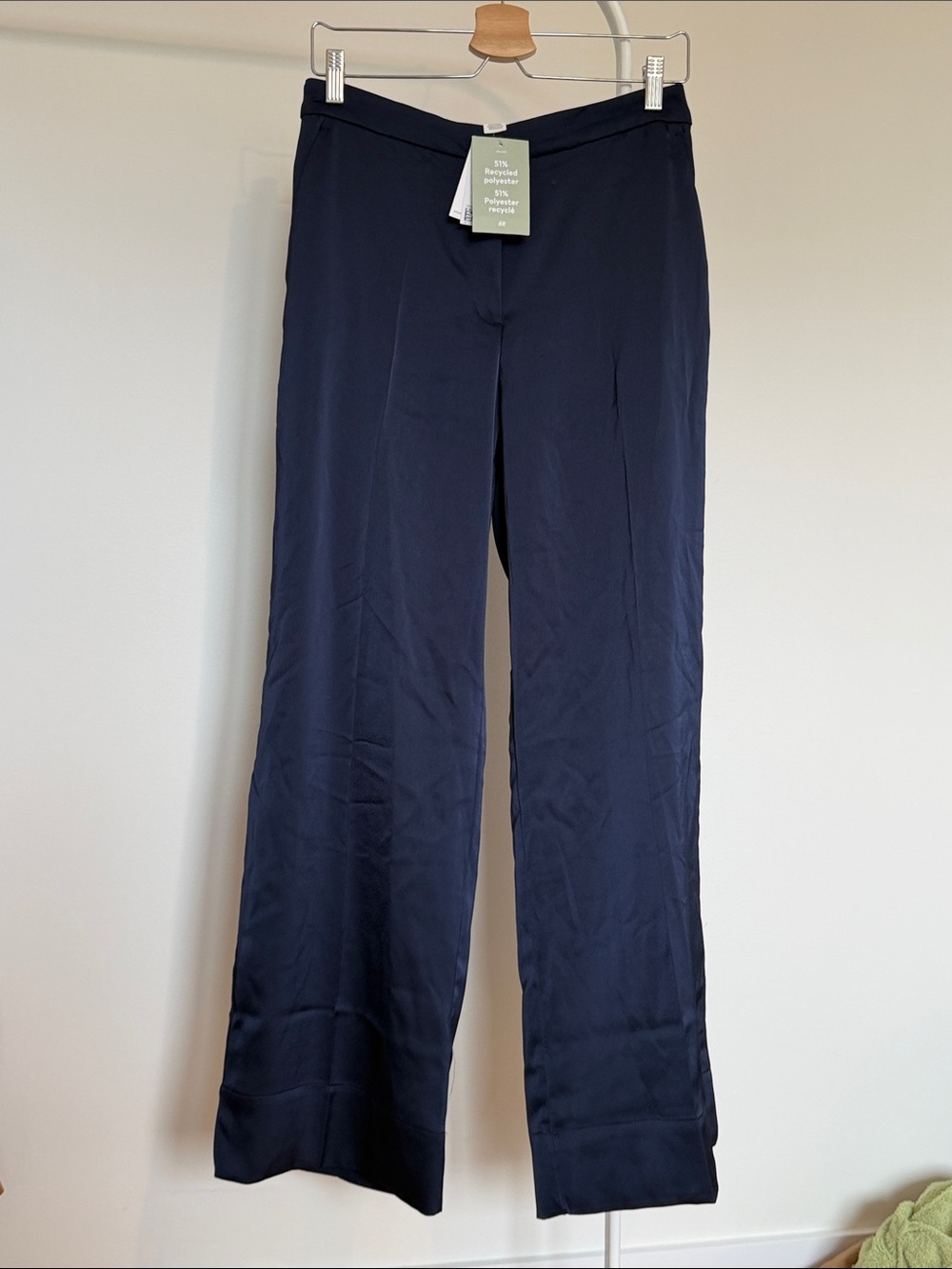 NWT H&M Satin Navy Wide-Leg Trousers